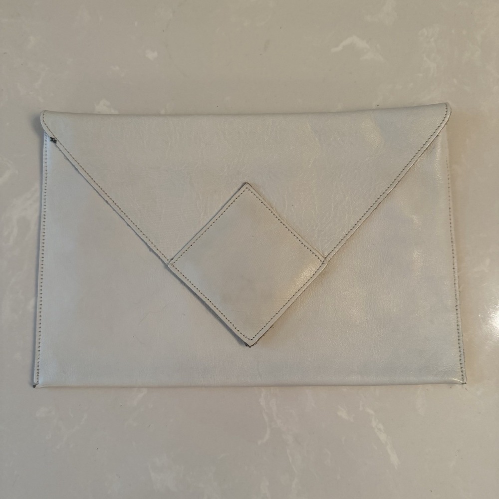 Vintage Genuine White Leather Envelope Clutch Bag